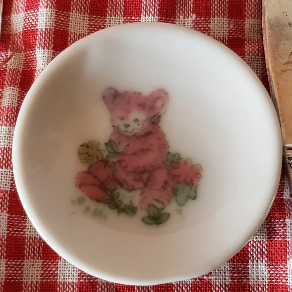 Vtg 98 Child's PorcelainTea Set Bears Whicker Basket NIB